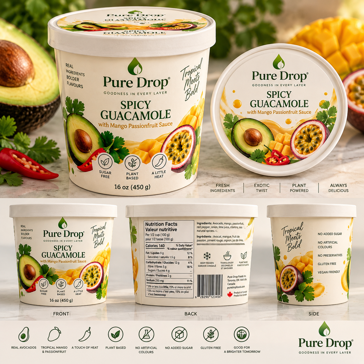 Pure Drop spicy guacamole packaging concept